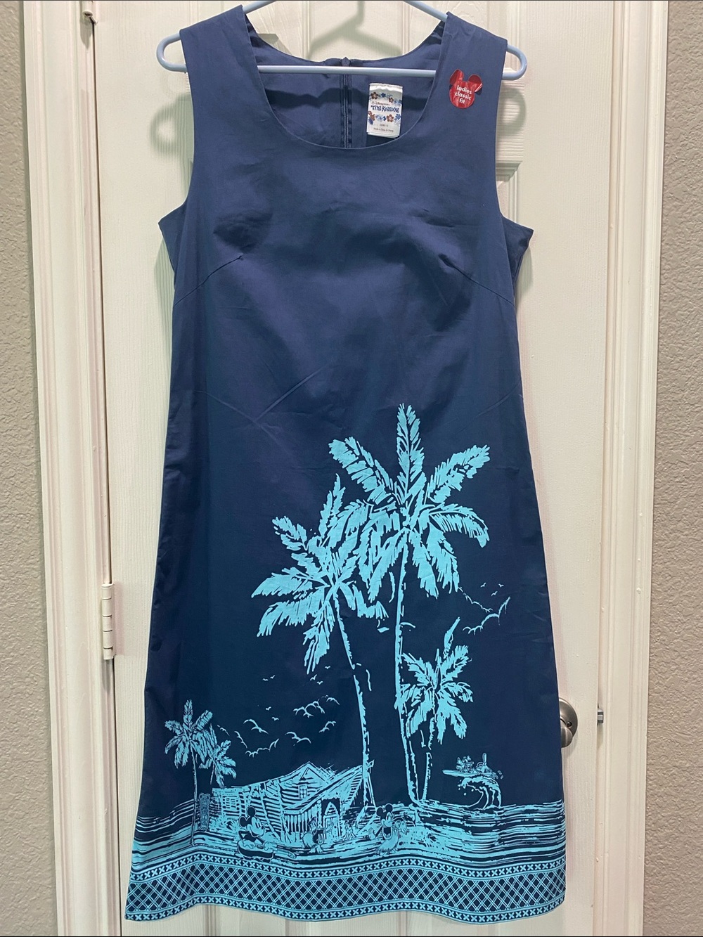 Disney Navy Dress with Tiki Kingdom Aqua Palm Print